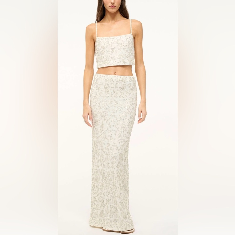 STAUD Cream Midi Pencil Skirt Set Casual